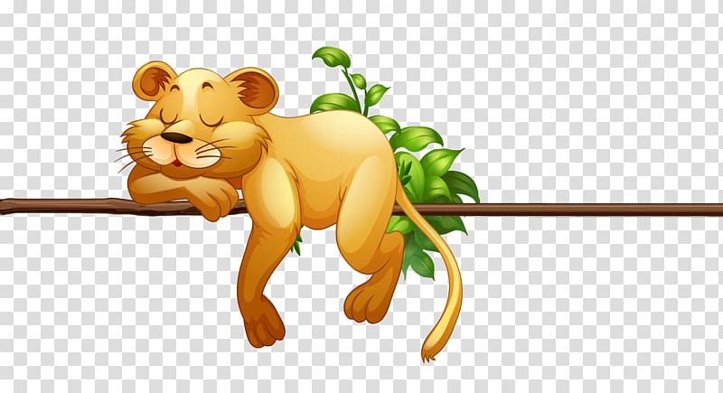 Lion Illustration, cute sleeping lion transparent background PNG clipart