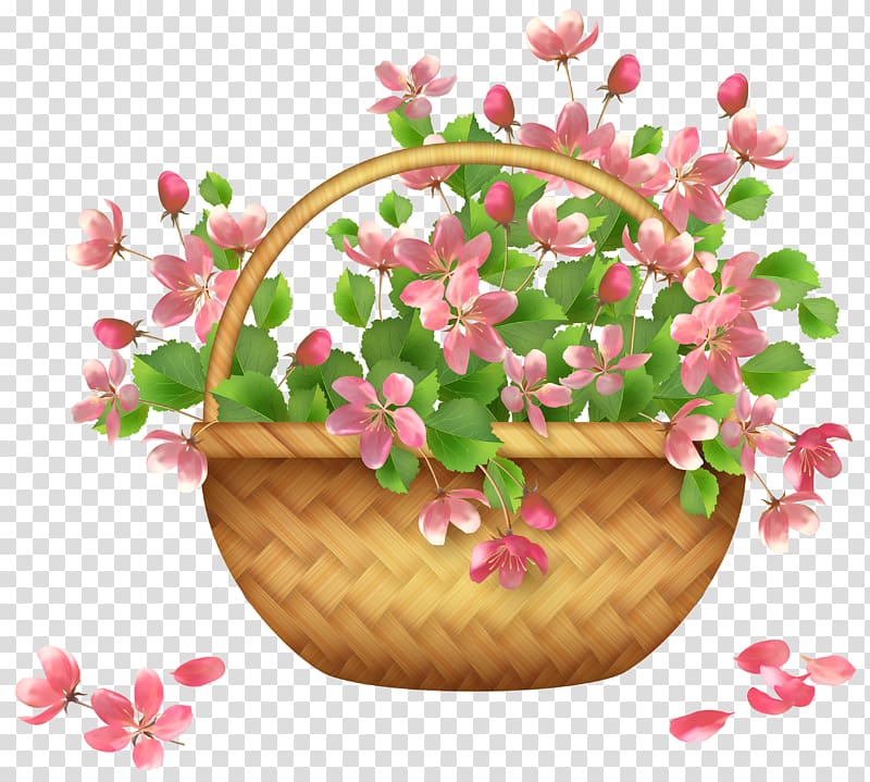 pink flowers with basket , Basket Flower , Spring Flower Basket transparent background PNG clipart