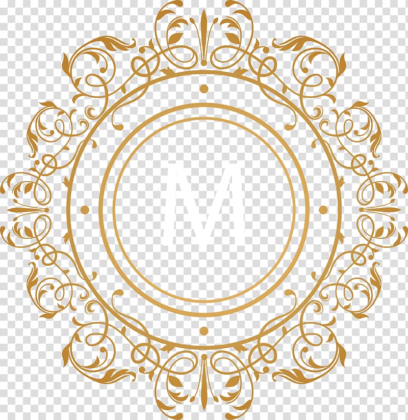 white M logo , Gold Make-up If(we), Golden European pattern transparent background PNG clipart