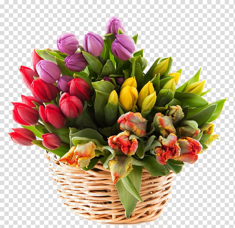 Basket Flower bouquet Tulip Floristry, Tulip inside basket transparent background PNG clipart