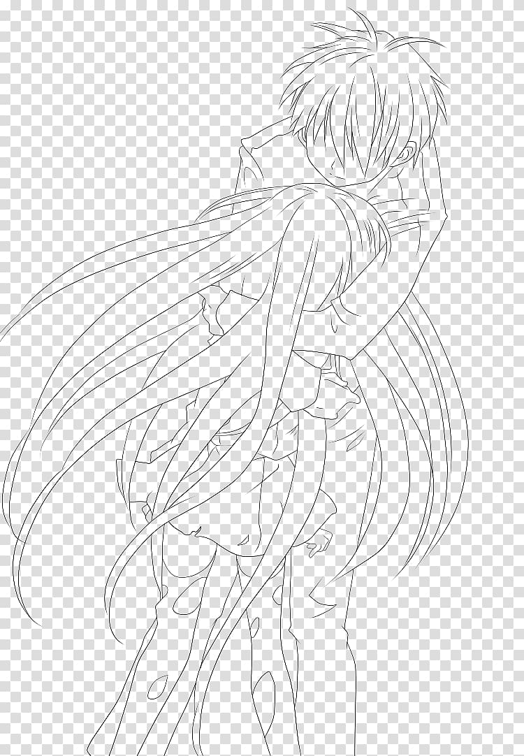 Black and white Mangaka Line art Sketch, Hand-painted figure artwork transparent background PNG clipart