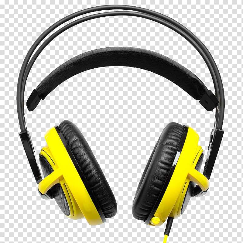 Dota 2 Counter-Strike Starcraft II Microphone Headphones, Yellow and black headphones personality transparent background PNG clipart