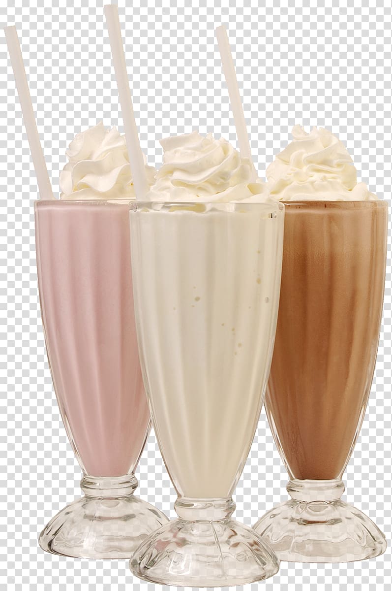 Three assorted-flavor shake drinks, Neapolitan ice cream Milkshake Soft
