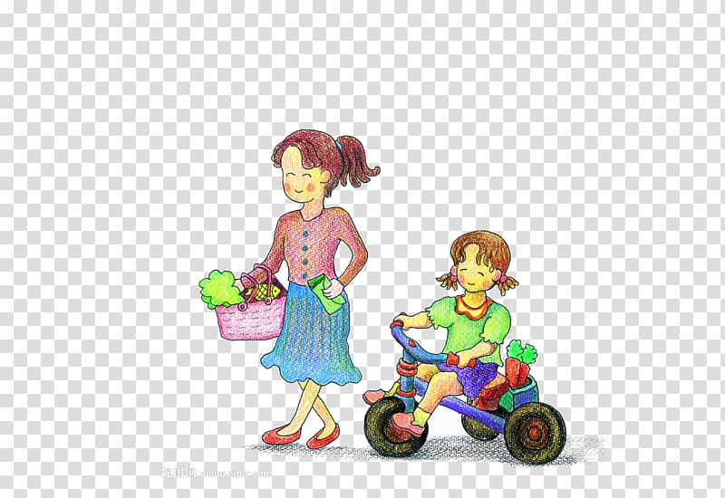 Mother Vegetable Cartoon, Grocery shopping Mother and child transparent background PNG clipart