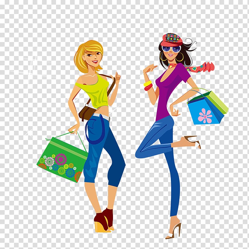 Shopping Fashion , Cartoon woman transparent background PNG clipart