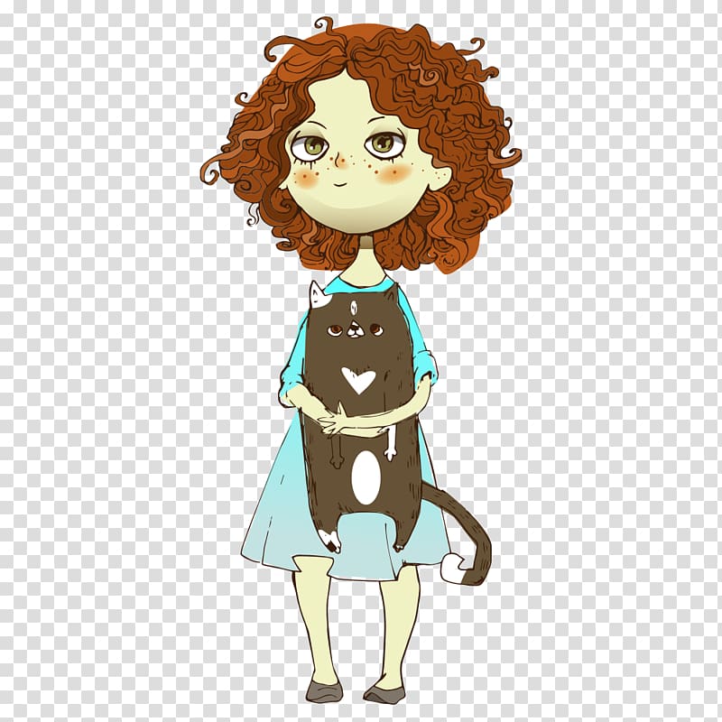 Cat Curly Girl: More Than Just Hair... Its an Attitude Illustration, Girl holding cat transparent background PNG clipart