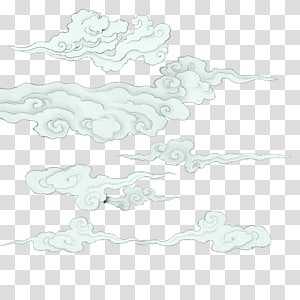 hand drawn chinese style clouds illustration on transparent