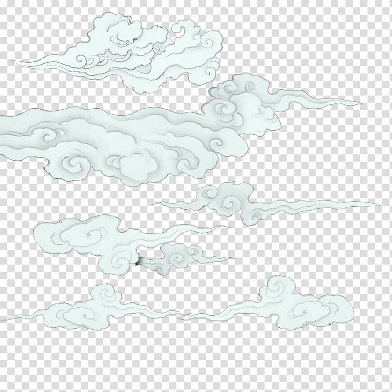 hand drawn chinese style clouds illustration on transparent