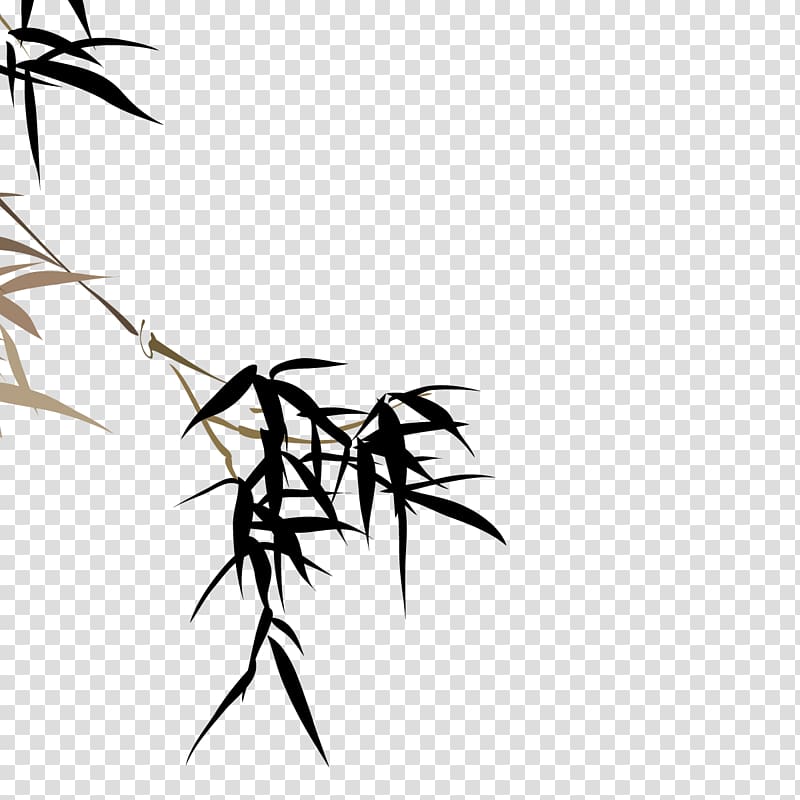black and brown leaves , Bamboo Ink wash painting Chinese painting Ink brush, Dark bamboo transparent background PNG clipart
