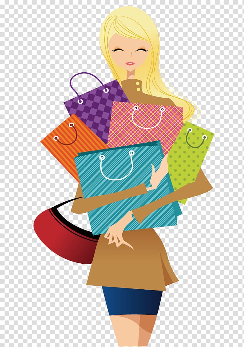 animated girl holding paper bag , Shopping , Shopping woman transparent background PNG clipart