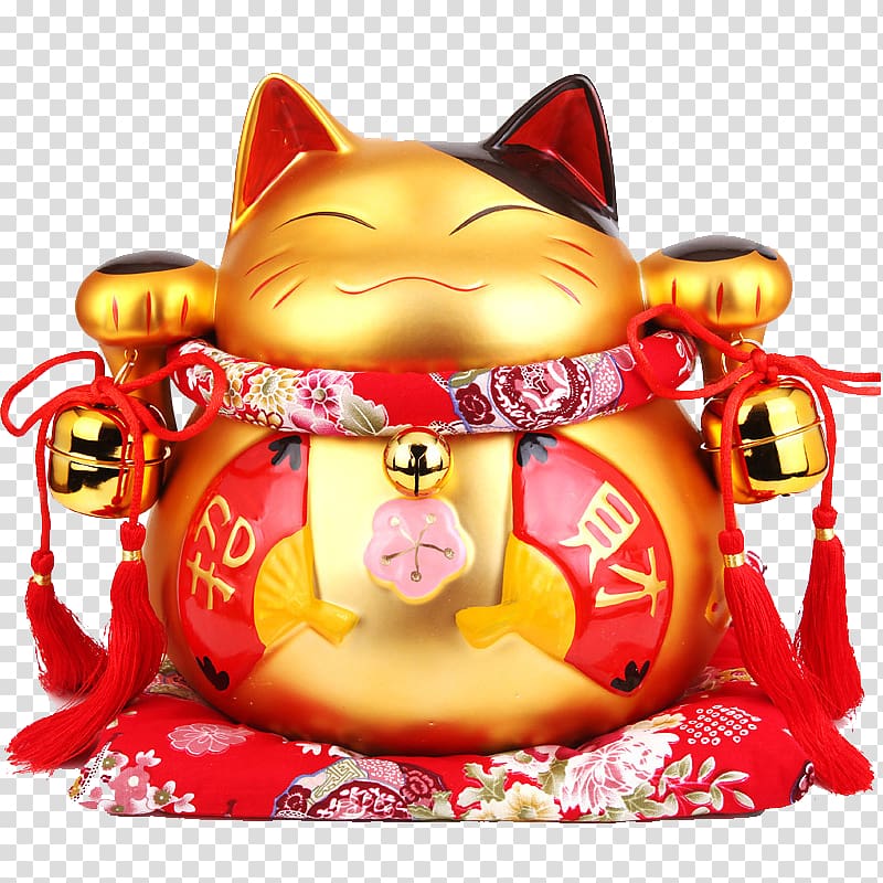 Japanese Bobtail Maneki-neko Chinese New Year, Golden Lucky Cat transparent background PNG clipart