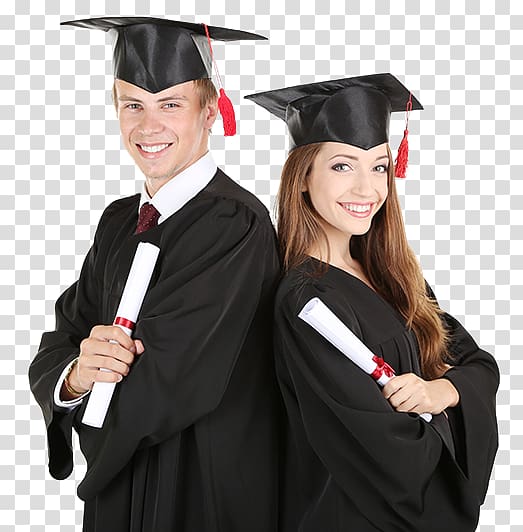 man and woman wearing black academic gowns and black mortar boards while holding rolled diplomas, Graduation ceremony College Academic degree Graduate University Student, University graduation transparent background PNG clipart