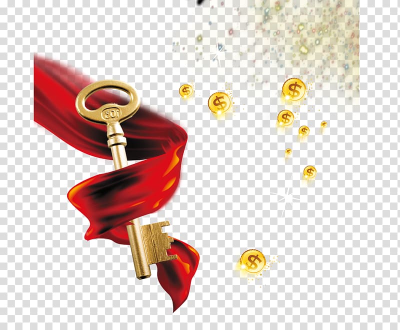 Golden Key financial gold ribbon banner transparent background PNG clipart