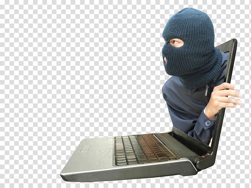 man wearing knit mask coming out from laptop computer, Threat Computer security Internet security Security hacker, Creative computer transparent background PNG clipart