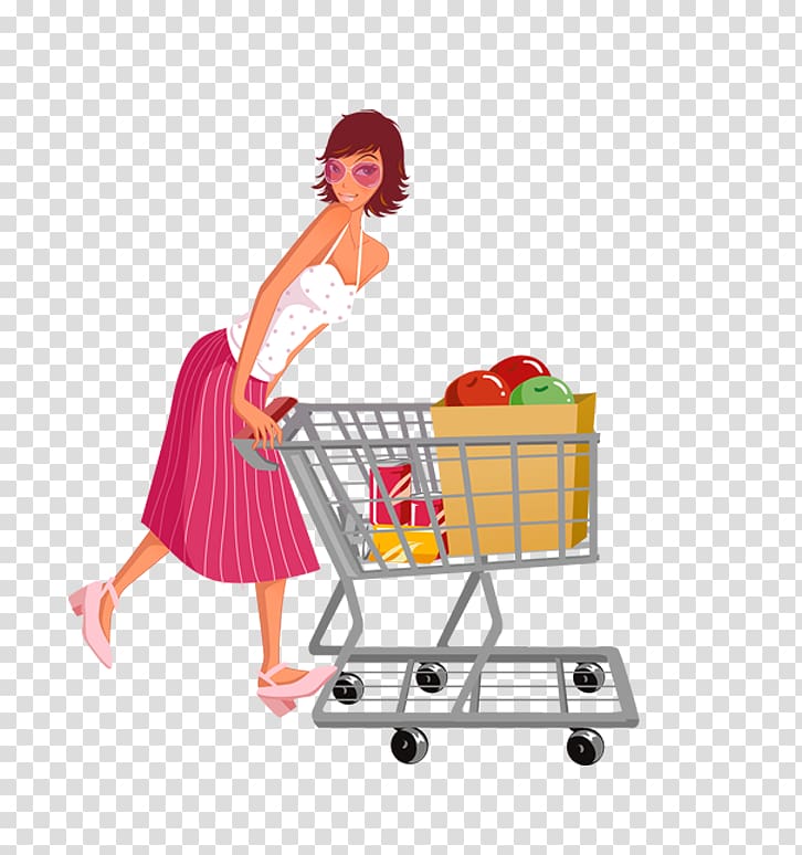 Shopping cart Designer , Woman pushing a shopping cart transparent background PNG clipart