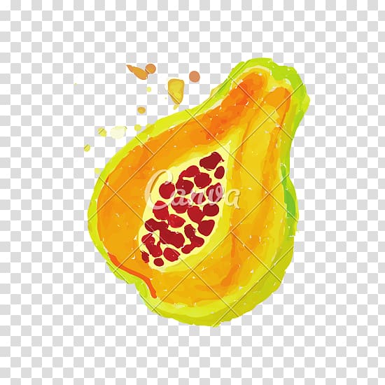 Green papaya salad Pawpaw Tropical fruit, watercolour splash transparent background PNG clipart