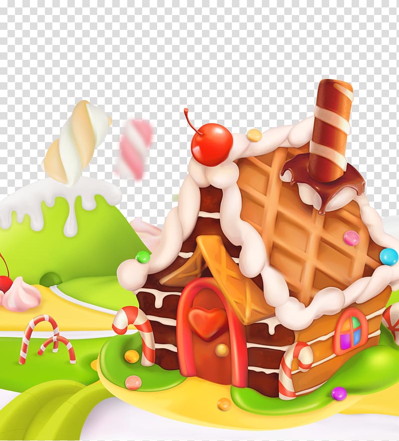 pastry house illustration, Lollipop Candy Cupcake Sweetness, Cartoon candy house transparent background PNG clipart