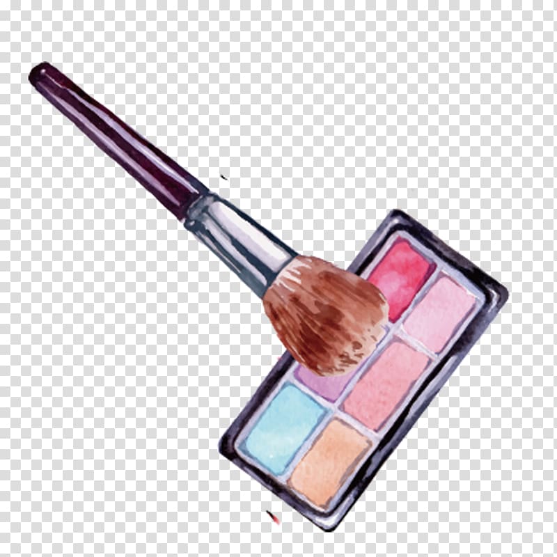 eyeshadow palette and makeup brush illustration, Lip balm Cosmetics Make-up Illustration, Makeup material transparent background PNG clipart