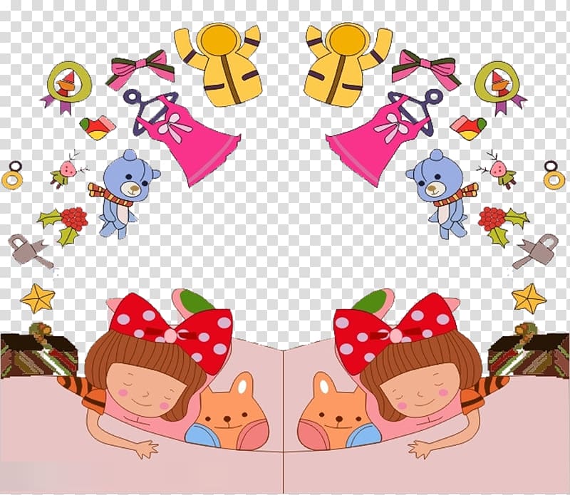 Cartoon Illustration, sleeping sweet happy girl transparent background PNG clipart