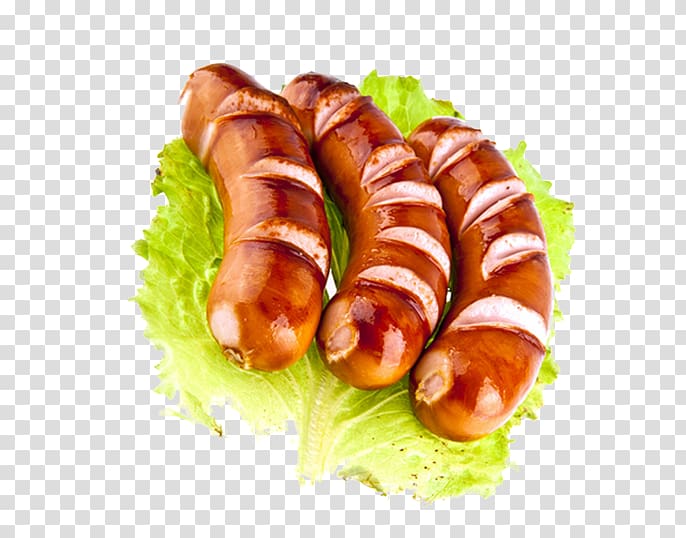 Bratwurst Frankfurter Wxfcrstchen Hot dog Knackwurst Thuringian sausage, Free to pull the material Sausage transparent background PNG clipart