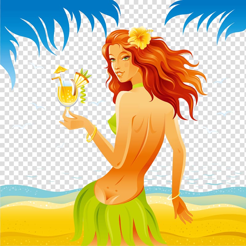 Cocktail Beach Hula Illustration, Beach beauty transparent background PNG clipart
