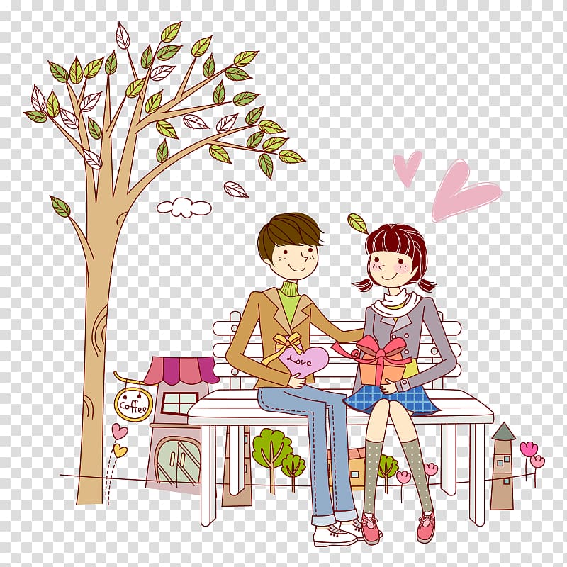 Euclidean Cartoon Illustration, Young lovers in the park transparent background PNG clipart