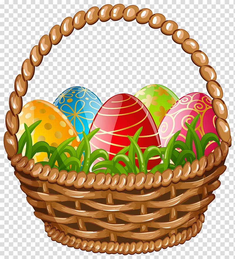 brown basket with Easter eggs illustration, Egg in the basket Easter egg, Easter Egg Basket transparent background PNG clipart