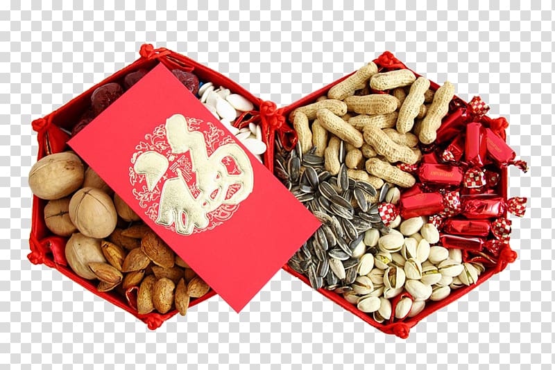 China Red envelope Chinese New Year Merienda, Chinese New Year red envelopes snacks and transparent background PNG clipart