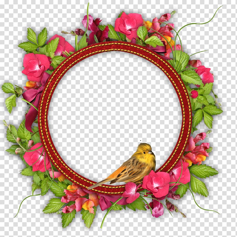 pink roses wreath with bird illustration, Best borders Flower Frames Molding, round frame transparent background PNG clipart