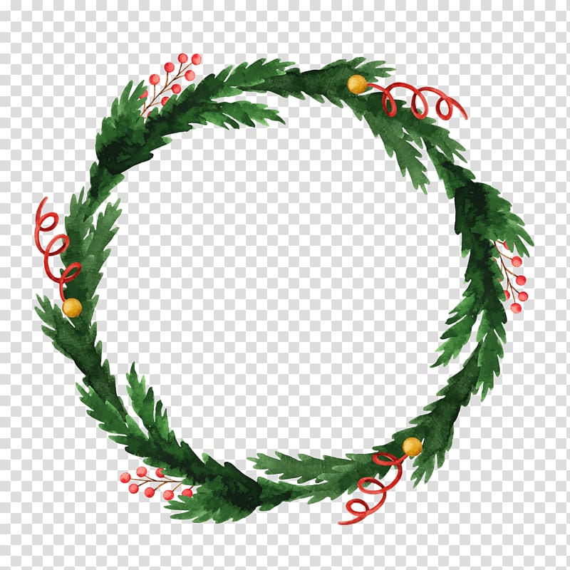 Wreath Holly Christmas ornament, Holly wreath decoration illustration transparent background PNG clipart