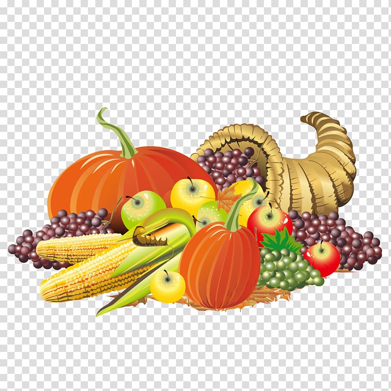 Thanksgiving Cornucopia , pumpkin colorful fruit grape heap transparent background PNG clipart