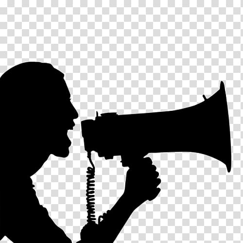 Megaphone , People take notice of small trumpet silhouette transparent background PNG clipart