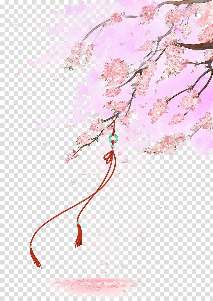 pink cherry blossom tree , Cherry blossom Quan Zhi Gao Shou Flower Painting, Beautiful hand-drawn illustration antiquity transparent background PNG clipart