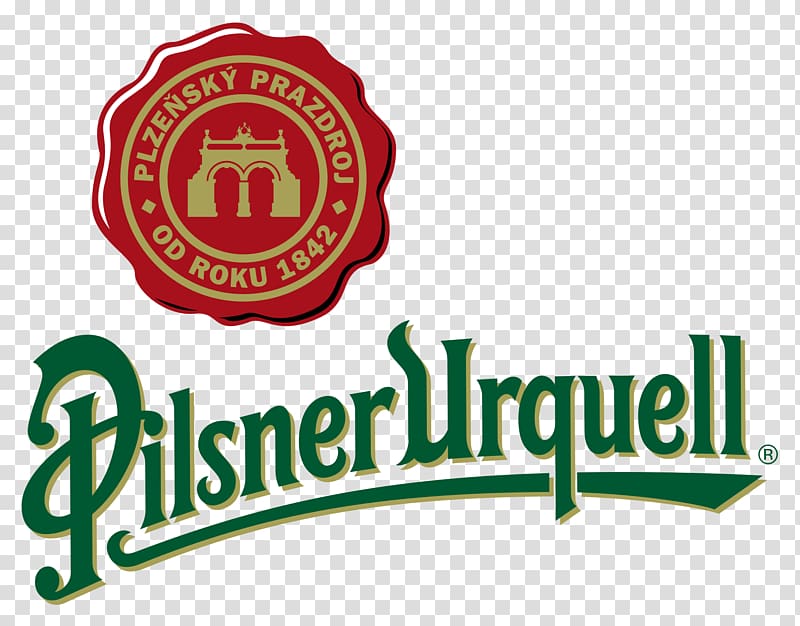 red and yellow beer logo, Pilsner Urquell Logo transparent background PNG clipart