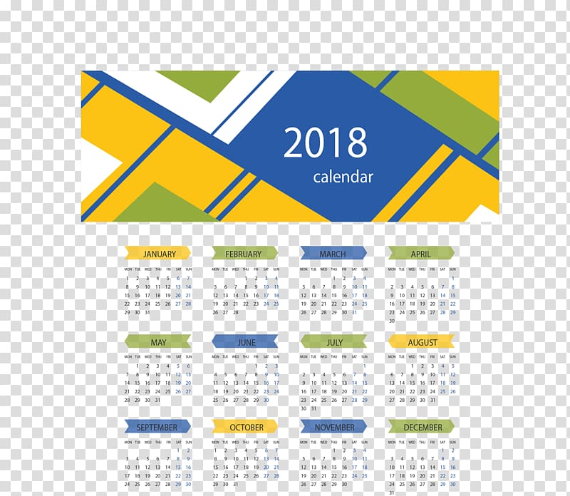 2018 calendar art, Calendar macOS, Yellow Blue Abstract Background 2018 Calendar transparent background PNG clipart