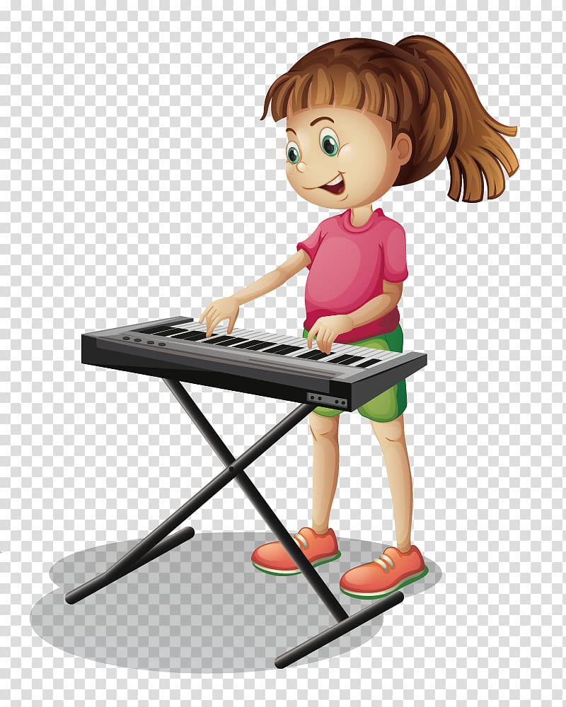 cartoon hand-painted piano girl transparent background PNG clipart