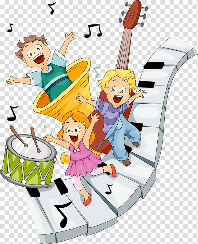children on piano, Cartoon , child transparent background PNG clipart