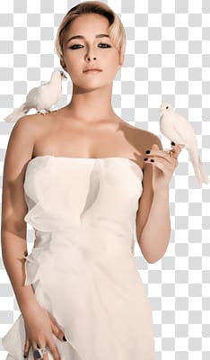 woman wearing white strapless dress, Hayden Panettiere With Doves transparent background PNG clipart
