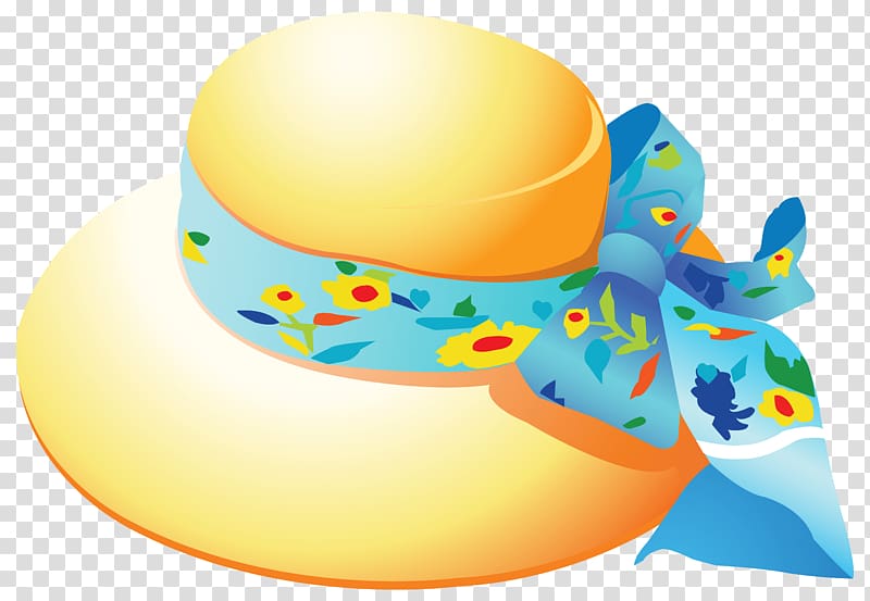 orange and blue sunhat with bow accent illustration, Sun hat , Yellow Summer Female Hat transparent background PNG clipart