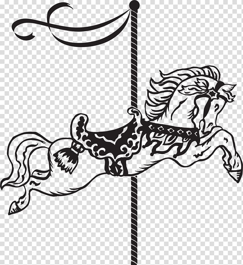 Horse Black and white Carousel Line art , horse transparent background PNG clipart