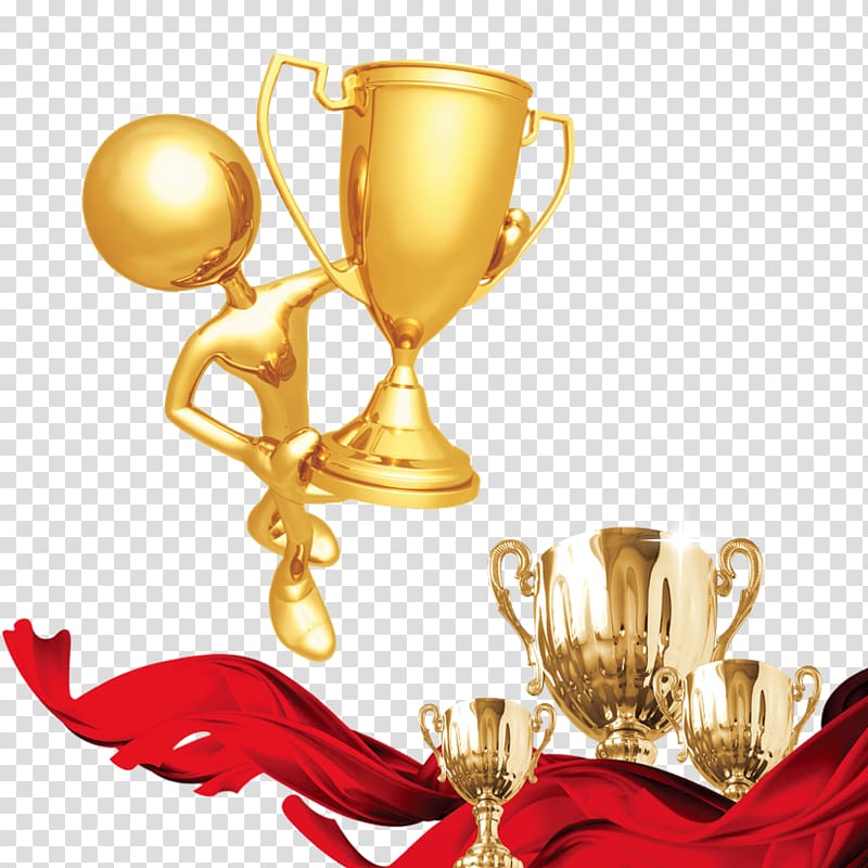 Award Medal Party Trophy Ceremony, Gold cup red silk transparent background PNG clipart
