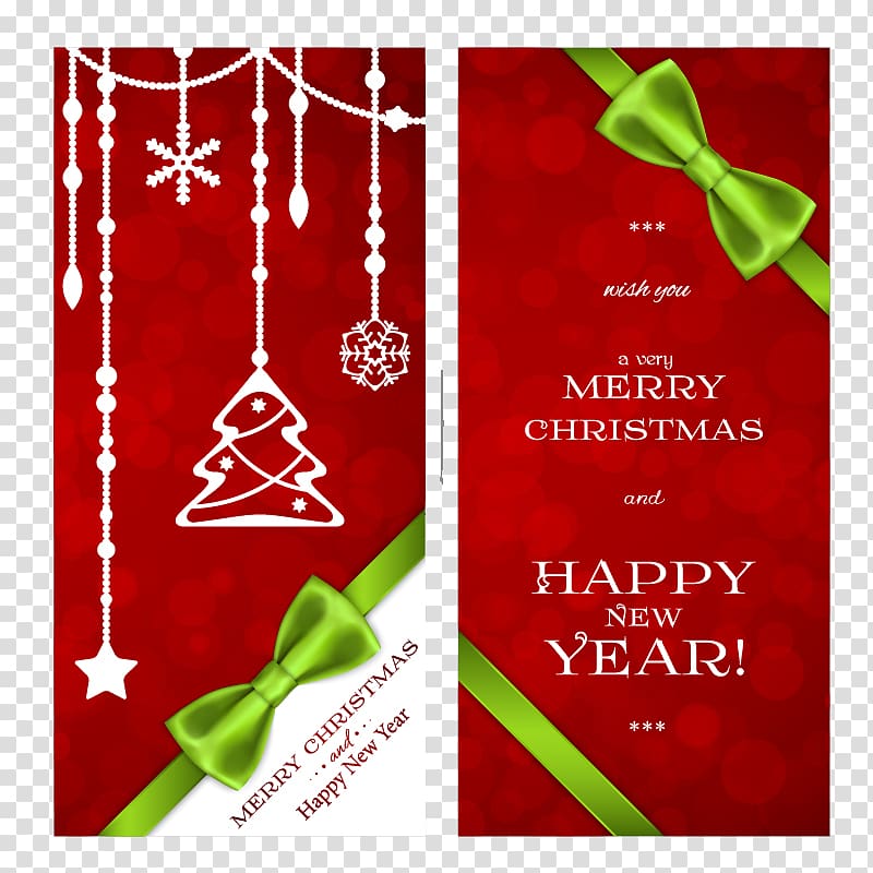 Christmas card Greeting & Note Cards, 2 green bow Christmas cards material transparent background PNG clipart