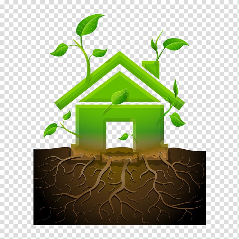 House Green home Root Illustration, Green home creative cartoon transparent background PNG clipart