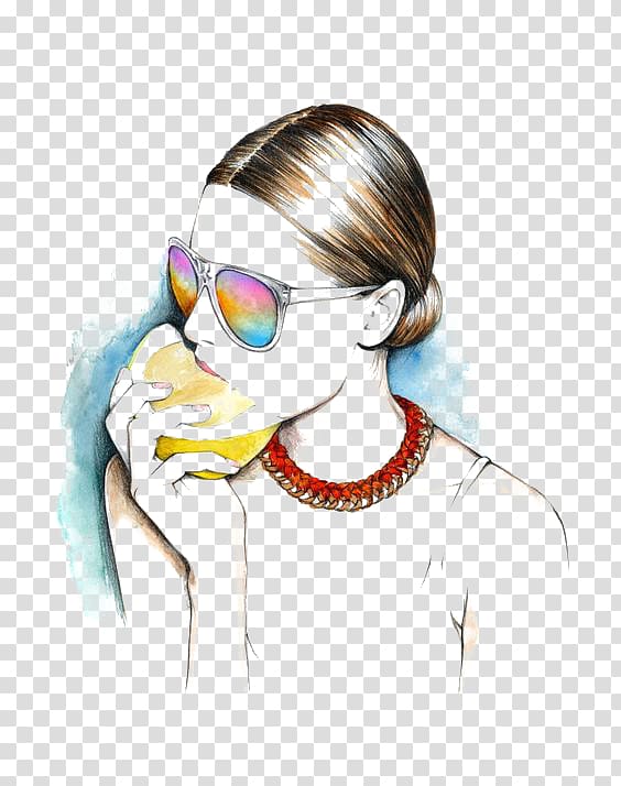 woman's face illustration, Glasses Girl Illustration, Sunglasses girl transparent background PNG clipart