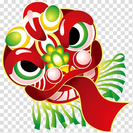 Chinese New Year Frames Lion dance Fat choy, Three-dimensional hand-drawn cartoon label,Chinese lion head cartoon style transparent background PNG clipart