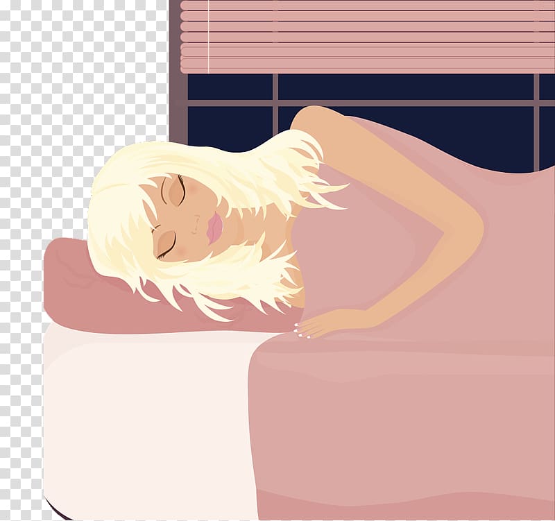 Drawing Cartoon Illustration, A long haired beauty with flat illustrations and sideways sleeping transparent background PNG clipart