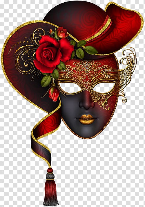 Carnival of Venice Mask Masquerade ball, Red mask transparent background PNG clipart