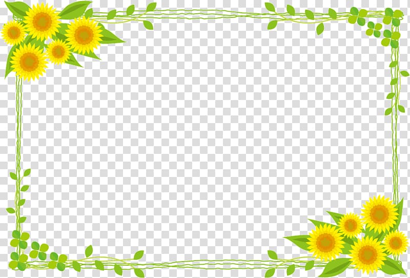yellow sunflowers border, Common sunflower Public domain Illustration, Sunflower Border transparent background PNG clipart