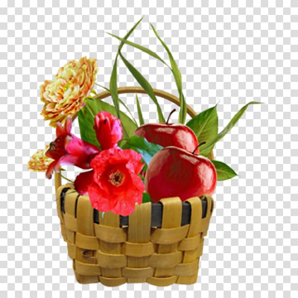 Apple Basket , Apples in a basket of flowers transparent background PNG clipart