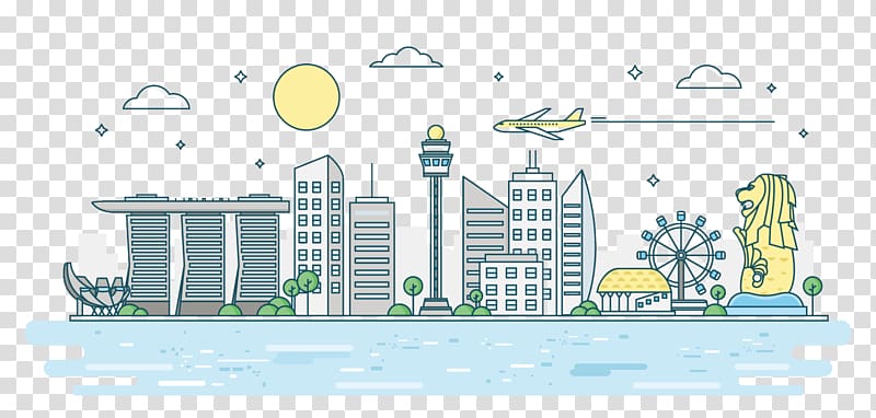 Singapore famous landmark animation, Singapore Euclidean Skyline, Singapore cityscape transparent background PNG clipart